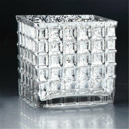 DIAMOND STAR 6 x 6 x 6 in. Square Glass Candle Holder, Silver 57057
